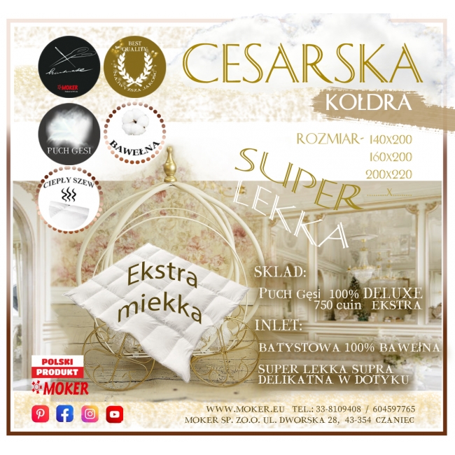 Kołdra Puchowa Deluxe Biała - CESARSKA - 160x200 etykieta